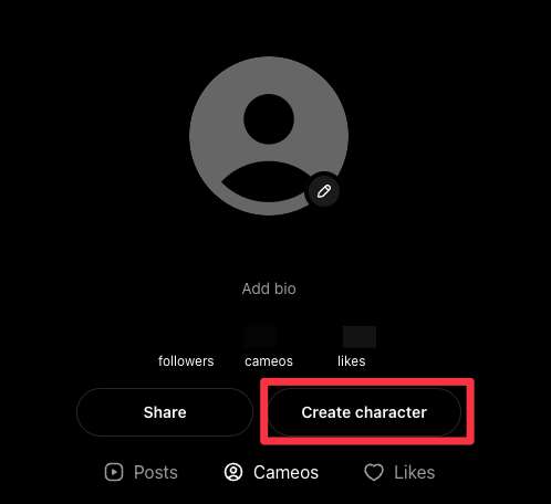 OpenAI Sora Character Cameo Create画面