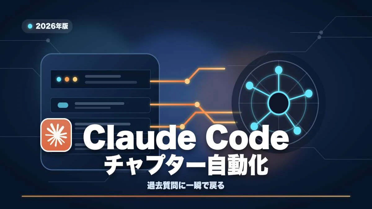 過去の質問を探す手間をなくす｜Claude Codeのチャプター自動化【2026年版】TECH-NOISY記事サムネイル