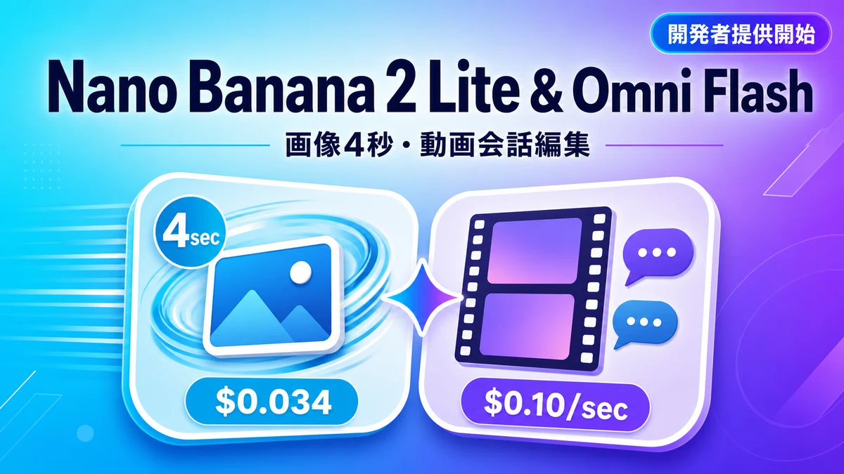 Nano Banana 2 Lite - Google、Nano Banana 2 Lite と Gemini Omni Flash を開発者向け提供