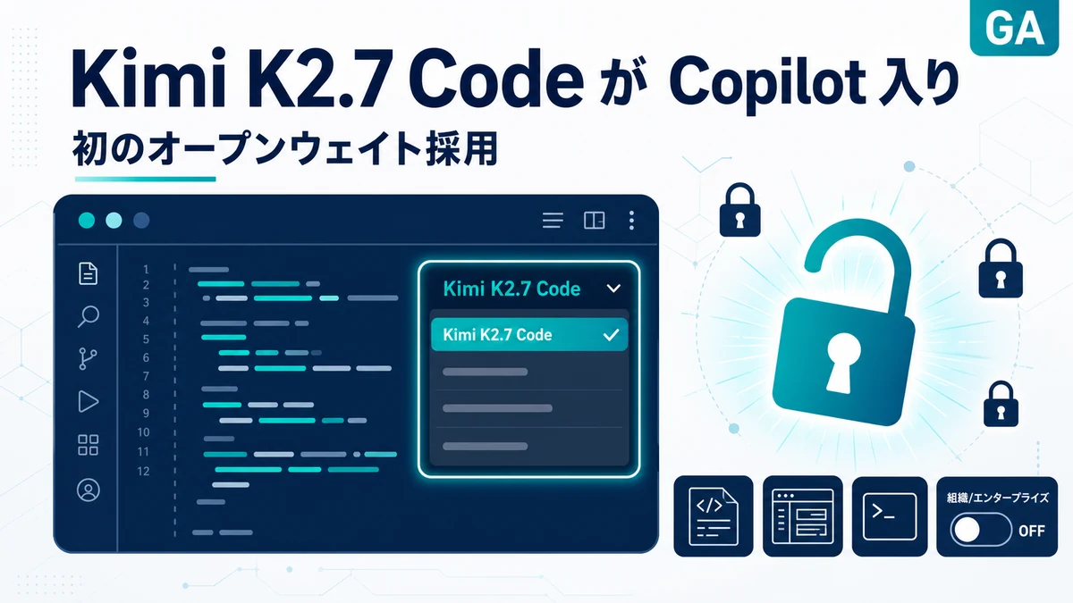 Kimi K2.7 Code が GitHub Copilot で一般提供。ピッカー初のオープンウェイト