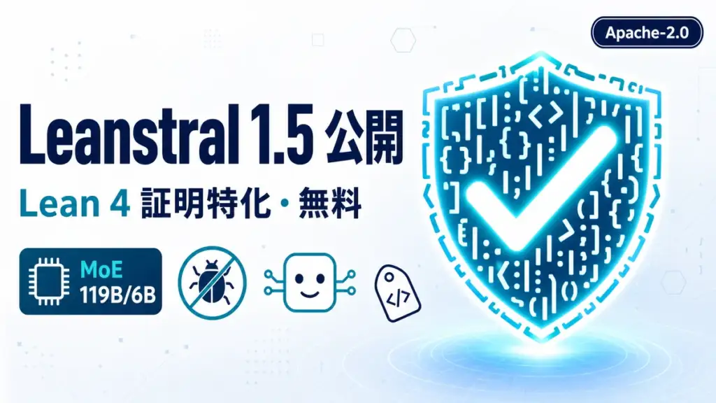 Leanstral 1.5 - Mistral が Leanstral 1.5 を公開。Lean 4 証明特化の無料オープンモデル