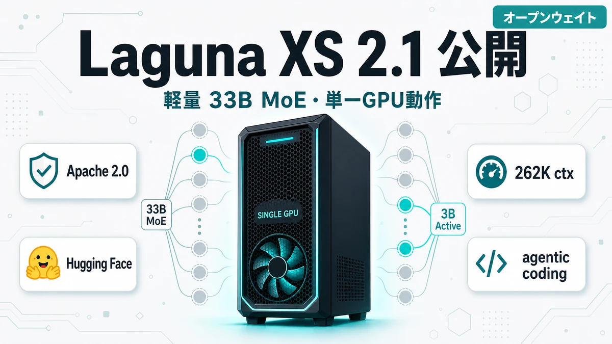 Laguna XS 2.1 - Poolside、オープンウェイトのコーディングモデル Laguna XS 2.1 を公開