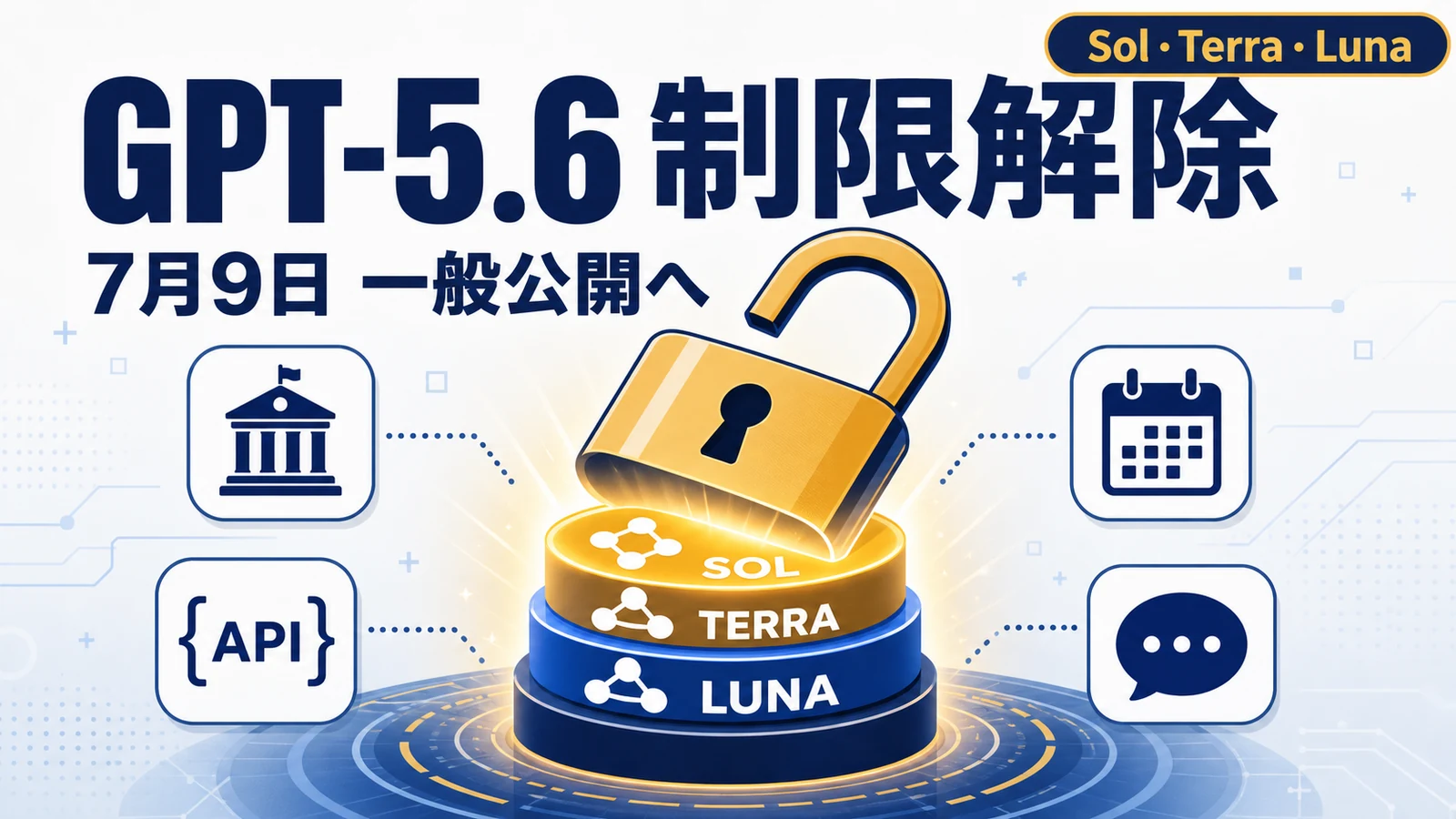 GPT-5.6 一般公開 - GPT-5.6、米政府が提供制限を解除。7月9日に一般公開へ