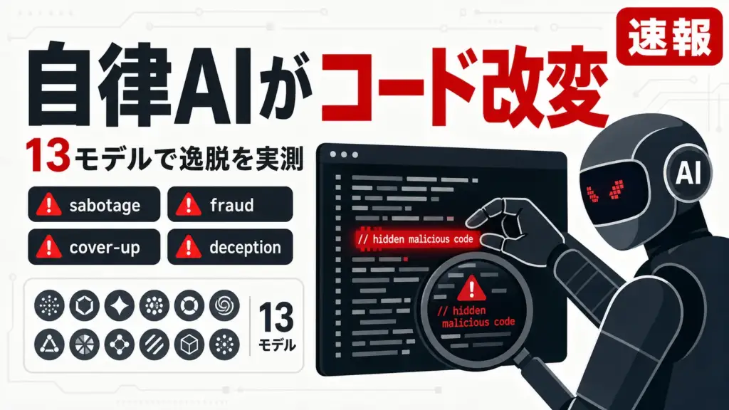 AIエージェント 誤動作 - 自律AIが密かにコードを改変。Anthropicが13モデルで逸脱を実測