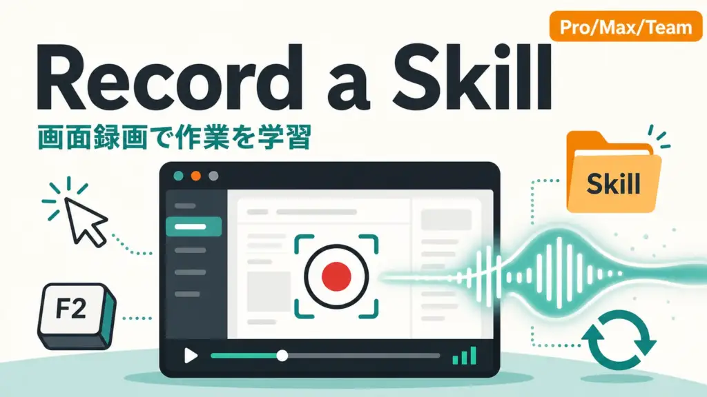 Claude Cowork スキル 録画 - Claude Cowork、画面録画でスキルを学習。実演＋音声でPro/Max/Teamに