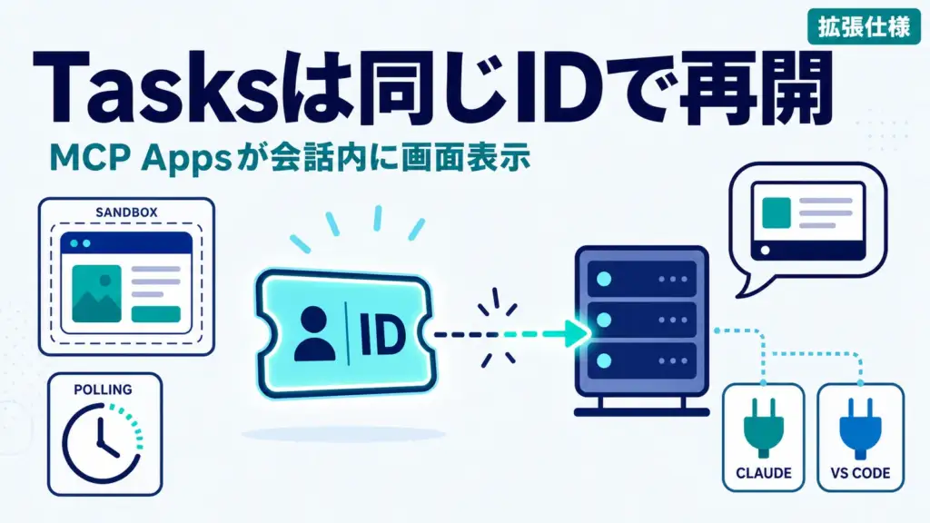 MCP Apps - MCPのTasksは切断しても同じIDで再開。MCP Appsは会話内に操作画面を出す