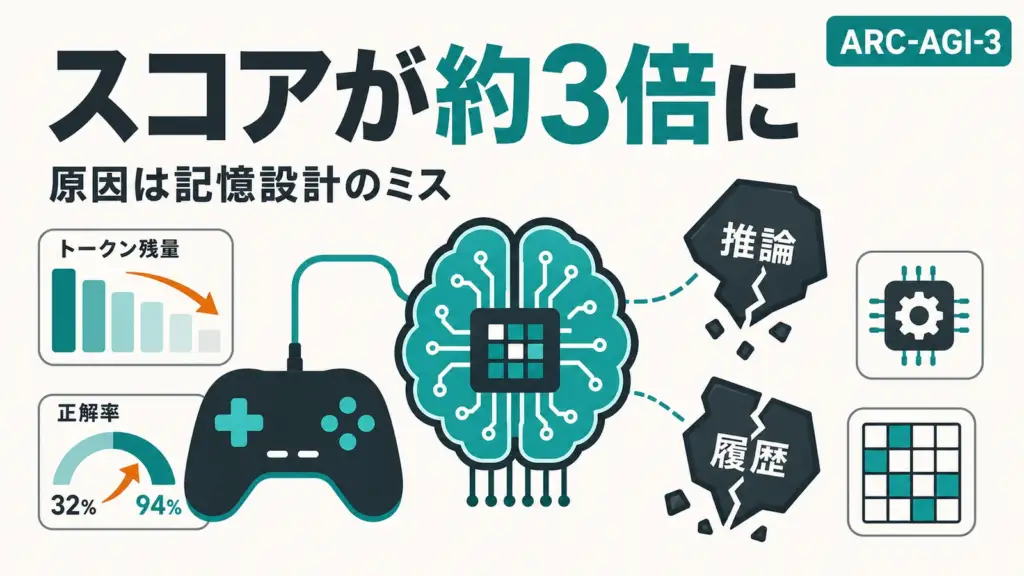 ARC-AGI-3 - 設定2つでARC-AGI-3のスコアが約3倍。原因はモデルでなく評価側の記憶設計