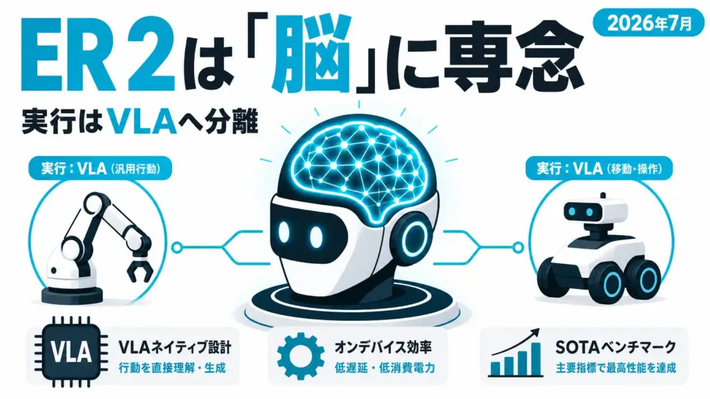 Gemini Robotics ER 2 - Gemini Robotics ER 2 が「脳」に専念。実行はVLAへ分離し異種ロボが連携