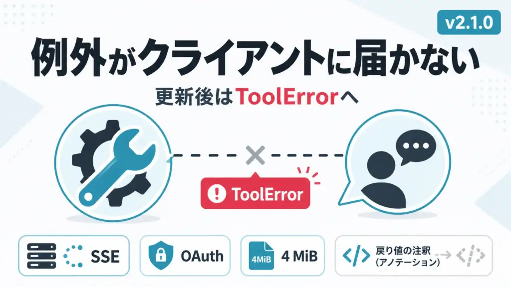 MCP Python SDK - MCP公式Python SDK、ツールの例外がクライアントに届かない。更新後はToolErrorへ