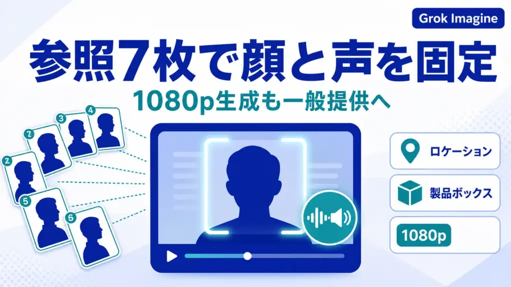 Grok Imagine リファレンス - Grok Imagineが参照画像7枚で顔と声を固定。1080p生成も一般提供に