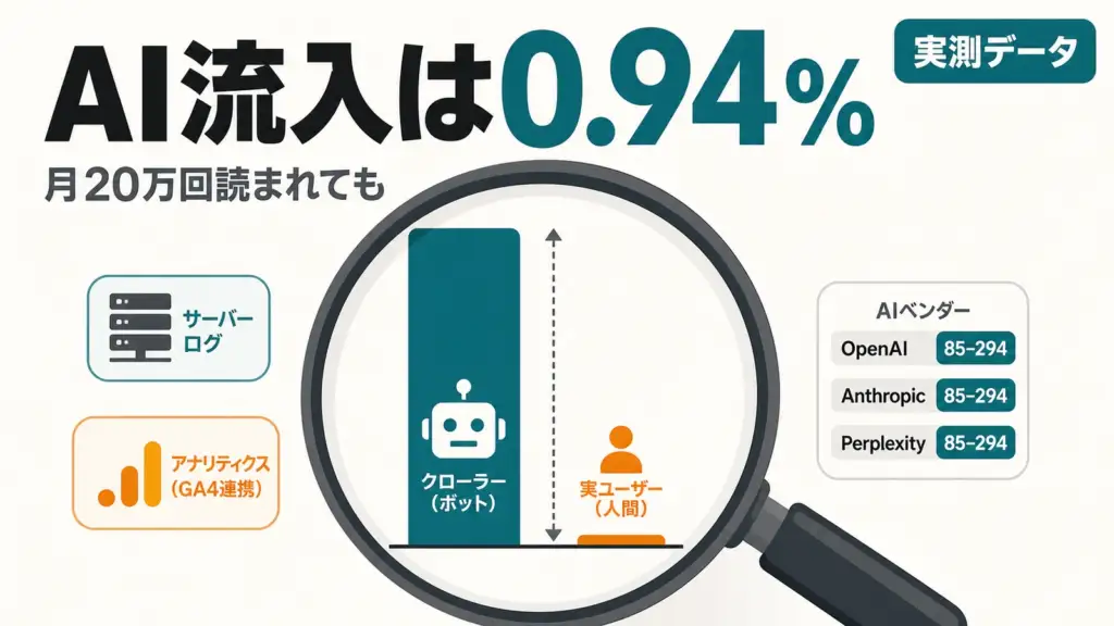 AI経由の流入 - AIに月20万回読まれても、AI経由の流入は全体の0.94%だった