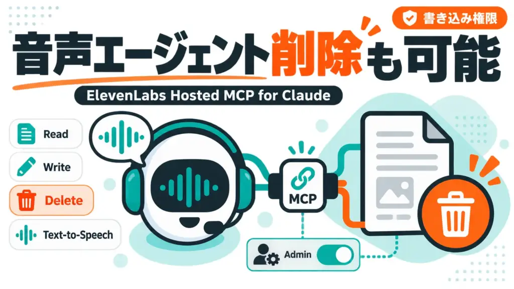 ElevenLabs MCP - Claudeから音声エージェントを削除までできる。ElevenLabsのコネクタは書き込み権限つき