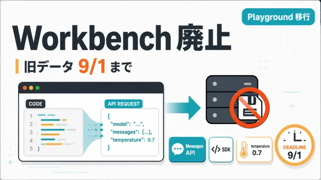 Claude Playground - Claudeの試用画面が保存をやめた。旧Workbenchのデータは9月1日で復旧不可