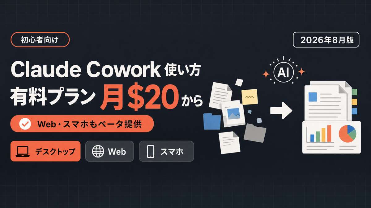 Claude Coworkの使い方ガイド。有料プラン月20ドルから、Web・スマホもベータ提供
