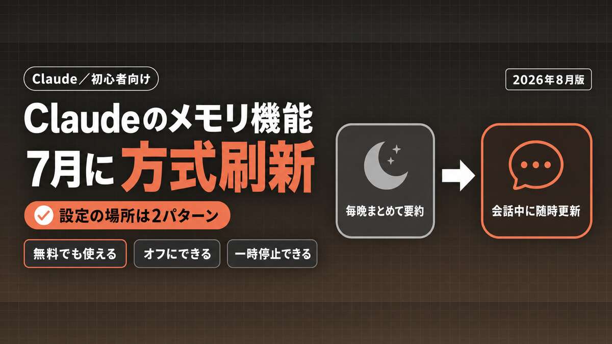 Claudeのメモリ機能 2026年7月に方式刷新 設定の場所は2パターン