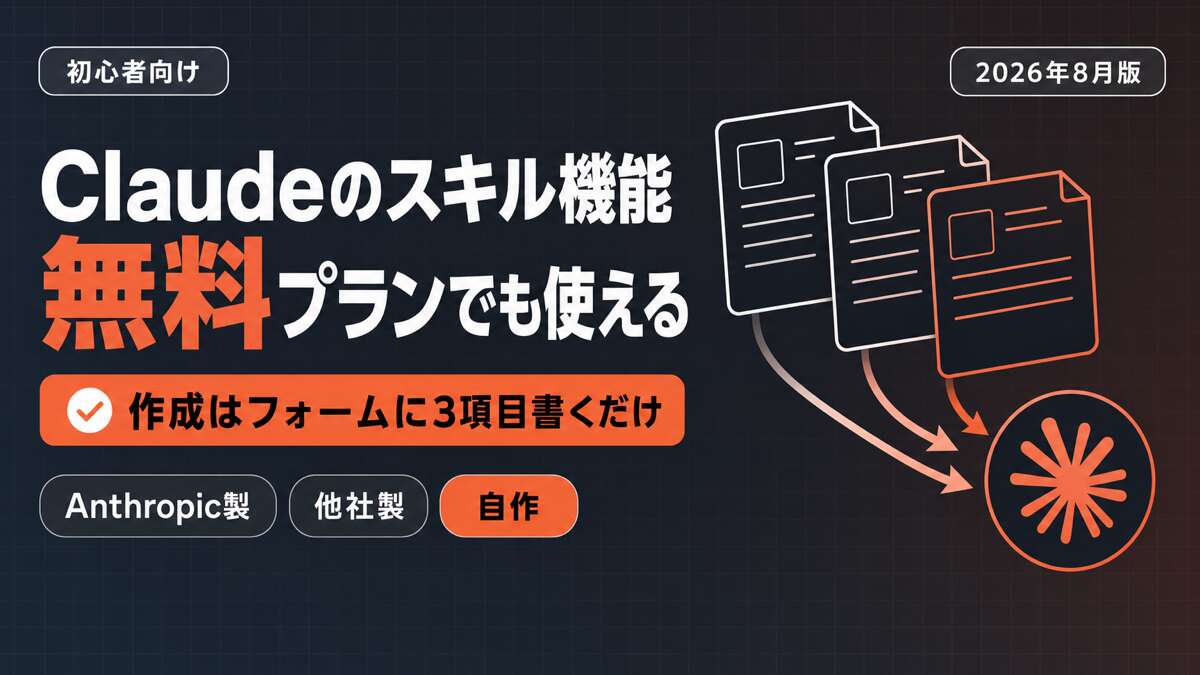Claudeのスキル機能は無料プランでも使える。作成はフォームに名前・説明・手順の3項目を書くだけ