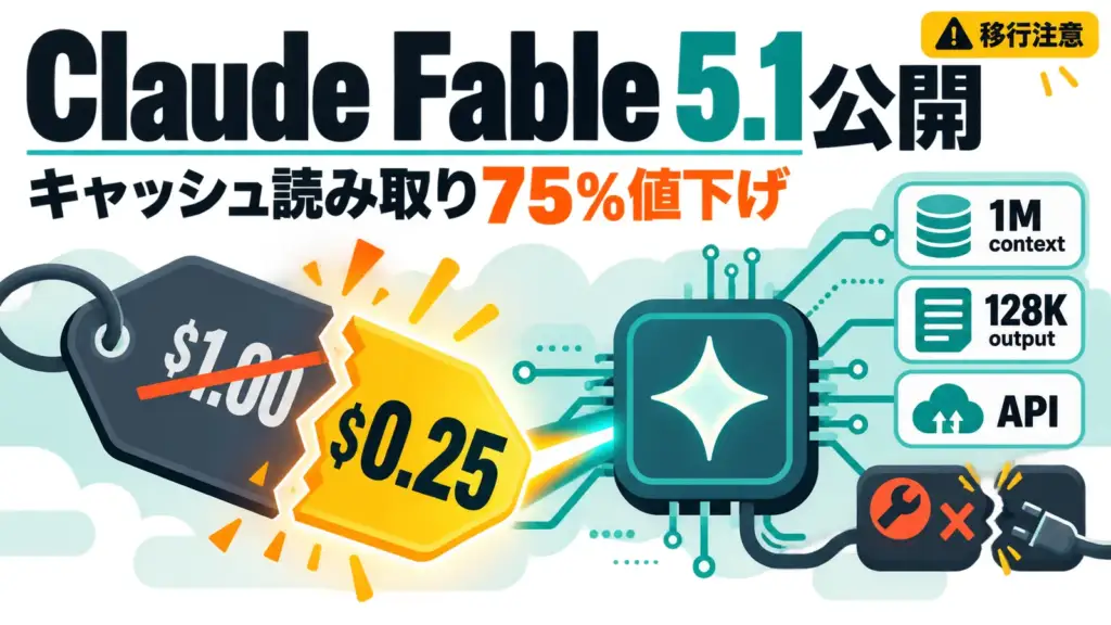 Claude Fable 5.1公開。料金据え置きでキャッシュ読み取りだけ75%値下げ