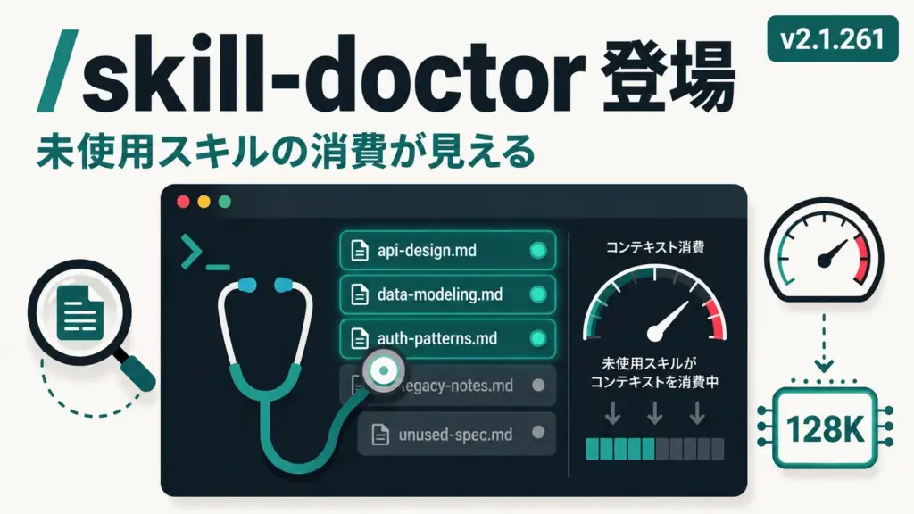 Claude Codeに/skill-doctor追加。未使用スキルのコンテキスト消費が分かる