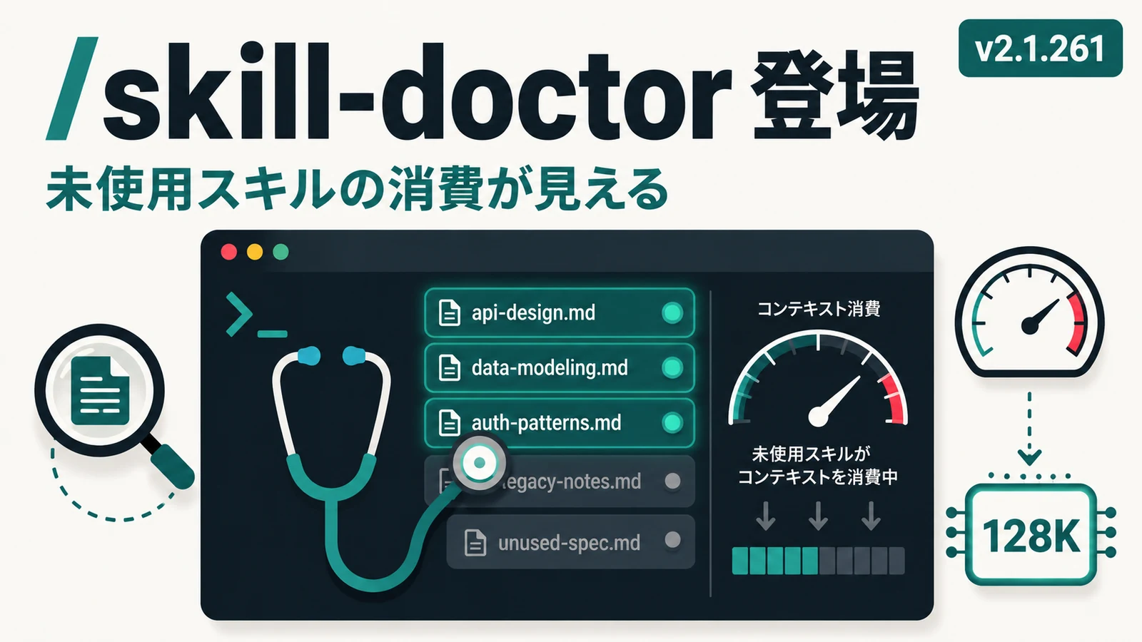 Claude Codeに/skill-doctor追加。未使用スキルのコンテキスト消費が分かる
