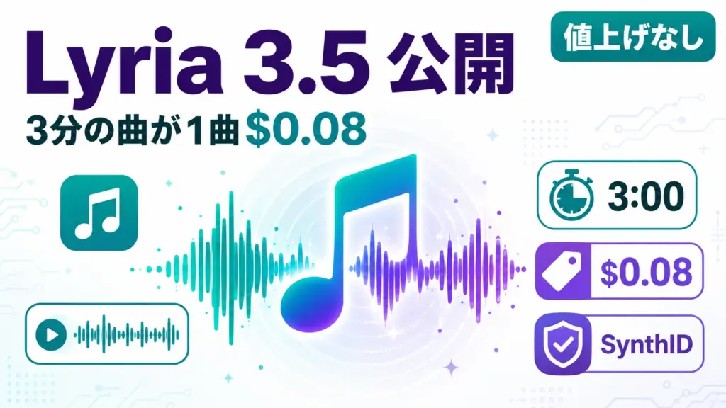 Google、音楽生成AI「Lyria 3.5」公開。3分の曲が1曲0.08ドルで値上げなし