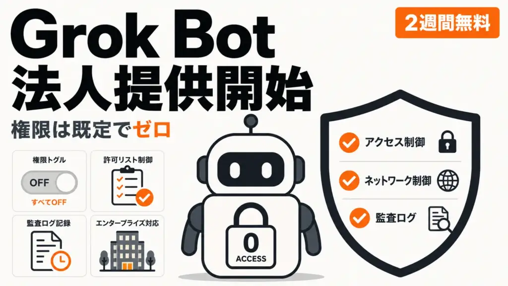 Grok Bot for Enterprise - xAIのGrok Bot、法人向けに提供開始。権限は既定でゼロ、2週間無料