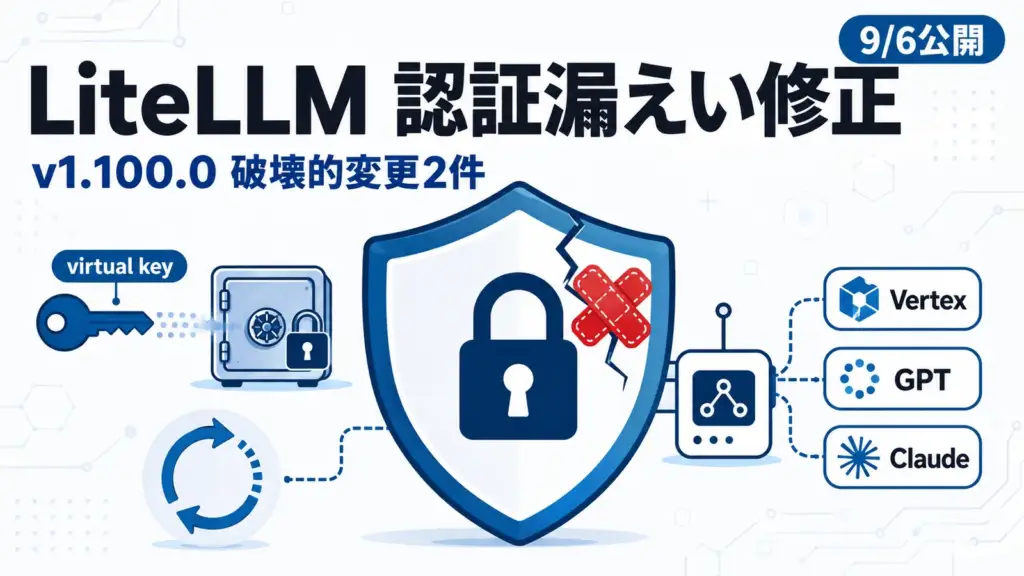 LiteLLM v1.100.0 - AIゲートウェイのLiteLLM、認証情報の漏れを2件修正。v1.100.0は破壊的変更も2件