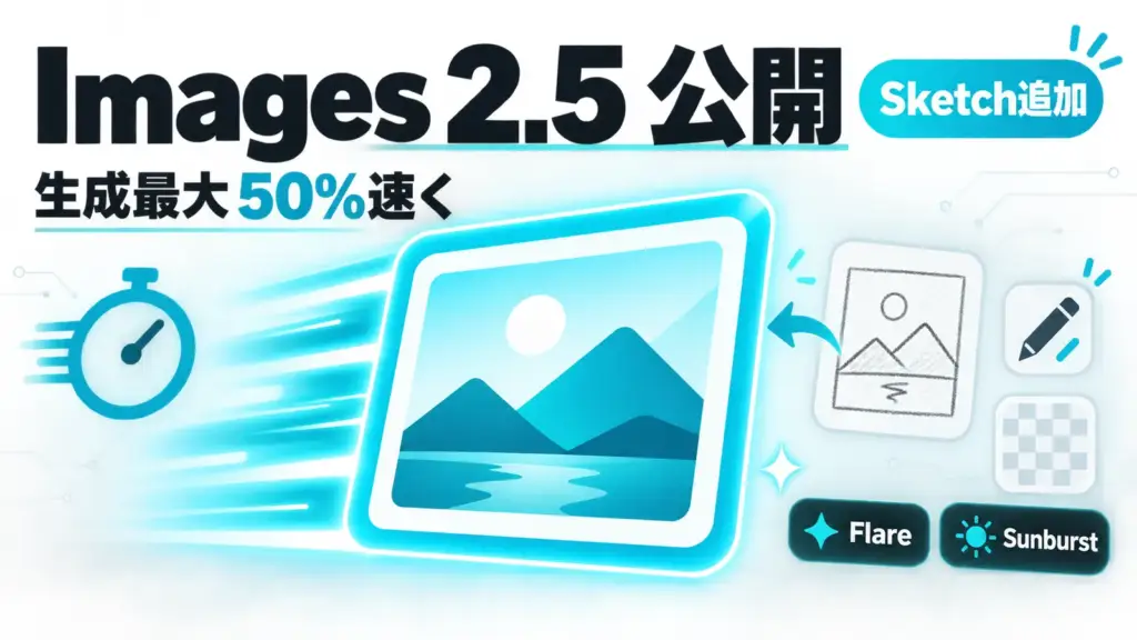 ChatGPT Images 2.5 - ChatGPT Images 2.5公開。生成が最大50%速く、手描きラフから作るSketch追加