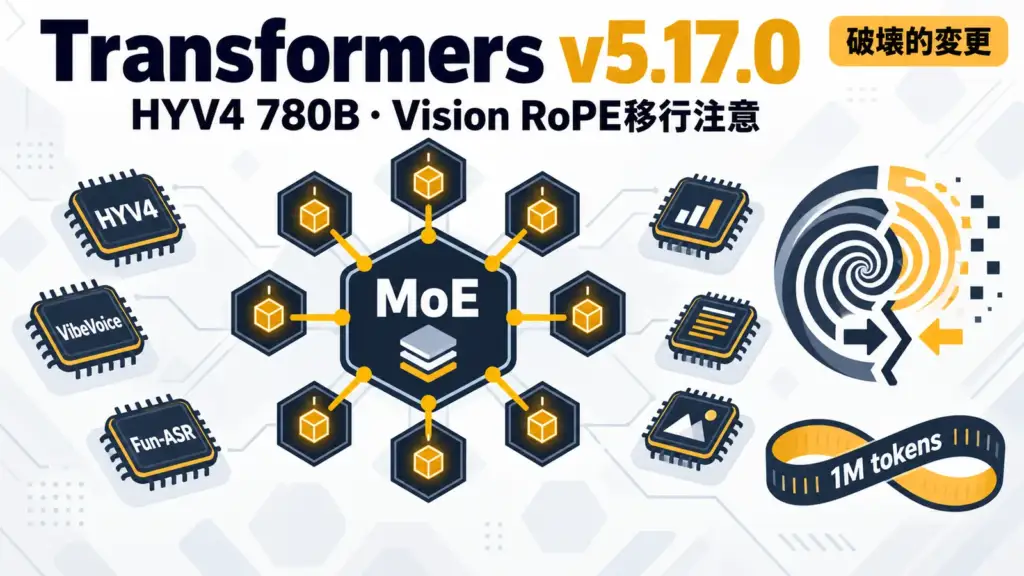 Transformers v5.17.0 - Transformers v5.17.0、780BのHYV4対応。Vision RoPEは移行が必要