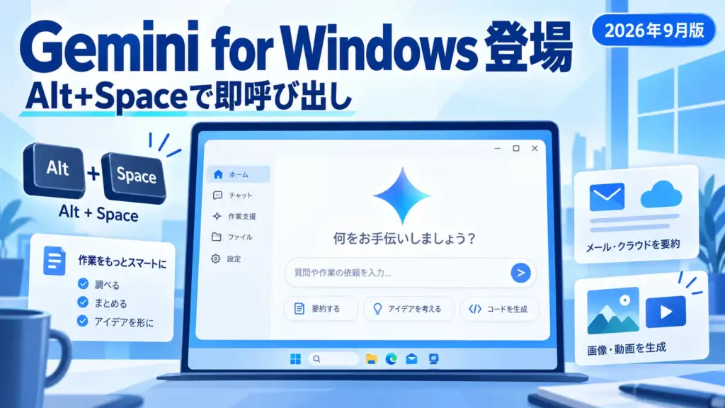 Gemini アプリ - Gemini アプリの Windows 版が世界で提供開始。Alt+Spaceで作業画面に呼び出せる