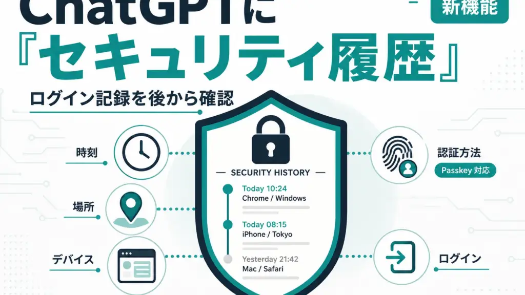 ChatGPT セキュリティ履歴 - ChatGPTに「セキュリティ履歴」。ログインや設定変更の記録を後から確認可能に