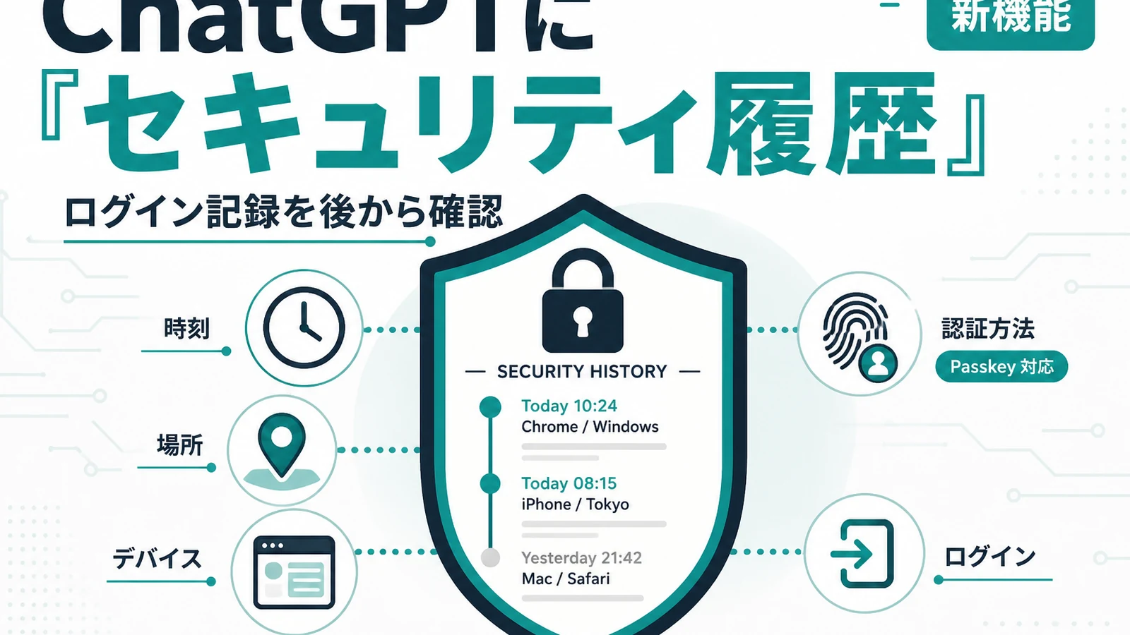 ChatGPT セキュリティ履歴 - ChatGPTに「セキュリティ履歴」。ログインや設定変更の記録を後から確認可能に