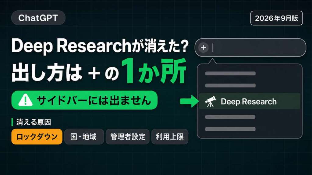 ChatGPT Deep Researchが消えた？出し方は＋の1か所